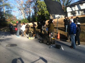 Day one on the Fat Hair set. We had a larger crew than I normally work with, around 30 people. Cold, but thankfully sunny.